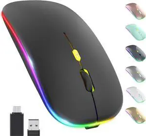 JAENFONG Upgrade LED Wireless Mouse, Slim Silent Mouse 2.4G Portable Mobile Optical Office Mouse with USB & Type-c Receiver, 3 Adjustable DPI Levels for Notebook, PC, Laptop, Computer, MacBook (Black)