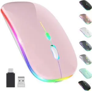 JAENFONG Upgrade LED Wireless Mouse, Slim Silent Mouse 2.4G Portable Mobile Optical Office Mouse with USB & Type-c Receiver, 3 Adjustable DPI Levels for Notebook, PC, Laptop, Computer, MacBook -Pink