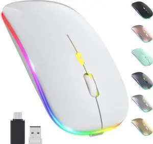 JAENFONG  Upgrade LED Wireless Mouse, Slim Silent Mouse 2.4G Portable Mobile Optical Office Mouse with USB & Type-c Receiver, 3 Adjustable DPI Levels for Notebook, PC, Laptop, Computer, MacBook -White