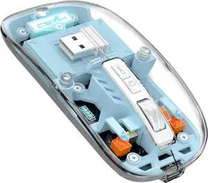 JAENFONG Wireless Bluetooth5.1&2.4G Mini Lightweight Mouse,Transparent Clear Cool,Rechargeable Silent Computer Mice,Nano USB C Receiver,LED Battery Magic Silm for Office/PC/Mac/Laptop/Apple/ipad(Blue)