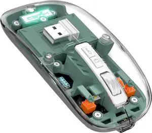 JAENFONG Wireless Bluetooth5.1&2.4G Mini Lightweight Mouse,Transparent Clear Cool,Rechargeable Silent Computer Mice,Nano USB C Receiver,LED Battery Magic Silm for Office/PC/Mac/Laptop/Apple/ipad(Green