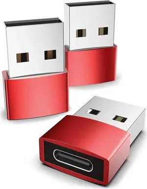 JAENFONG USB C Female to USB A Male Adapter 3 Pack, Type C Charger Cable Power Adapter Compatible with iPad Air 6, iPhone 15/14/13/12 Pro Max, Apple Watch Series 9/8/7, Samsung Galaxy S20 etc Red