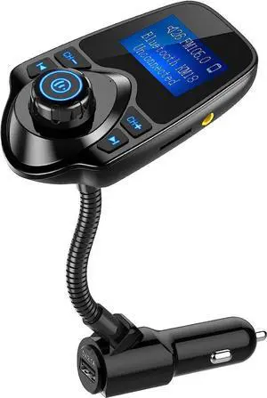 JAENFONG Wireless in-Car Bluetooth FM Transmitter Radio Adapter Car Kit W 1.44 Inch Display Supports TF/SD Card and USB Car Charger for All Smartphones Audio Players-KM18