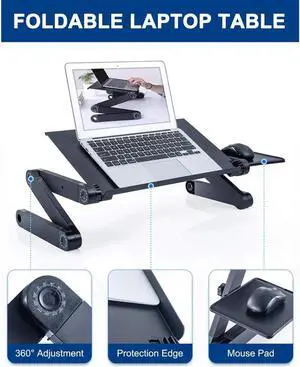 JAENFONG Adjustable Laptop Table, Laptop Stand for Bed Portable Lap Desk Foldable Laptop Workstation Notebook Riser with Mouse Pad Side Ergonomic Computer Tray Reading Holder TV Bed Tray Standing Desk