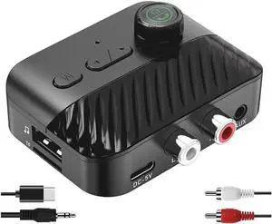 JAENFONG Bluetooth Transmitter Receiver - V5.3 Bluetooth Audio Receiver w/Display & Knob, 3.5mm AUX RCA Wireless Audio Adapter for Home Stereo/Headphone/Speaker/TV/PC/Car, Support TF Card/U Disk Music