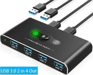 USB 3.0 Switch: This aluminum USB 3.0 switch supports 2 computers to share 4 USB 3.0 peripheral devices, improves productivity, and saves space. Release you from plugging and unplugging USB cables or