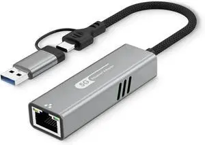USB to Ethernet Adapter 5Gbps, Aluminum Driver Free USB-C to RJ45 5000Mbps Gigabit Ethernet LAN Network Adapter for i-Phone 16, iPad, Galaxy S25,Switch,Laptop, PC, MacBook,Windows, MacOS, Linux