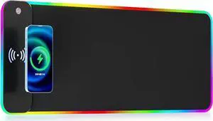 JAENFONG Wireless Charging RGB Gaming Mouse Pad 10W, LED Mouse Mat 800x300x4MM, 10 Light Modes Extra Large Mousepad Non-Slip Rubber Base Computer Keyboard Mat for Gaming, MacBook, PC, Laptop, Desk
