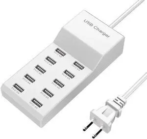 JAENFONG USB Wall Charger 10-Port USB Charger Station with Rapid Charging Auto Detect Technology Safety Guaranteed Family-Sized Smart USB Ports for Multiple Devices Smart Phone Tablet Laptop Computer