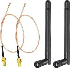 JAENFONG Dual Band WiFi Antenna 2.4GHz 5GHz 5.8GHz 3dBi MIMO RP-SMA Male (2-Pack) + 2 x 12 inch u.fl to Rp-SMA Cable for WiFi Router Wireless Mini PCI Express PCIE Network Card Adapter