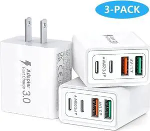 JAENFONG [3 Pack] USB C Charger Block, 40W 4-Port PD + QC Fast Charger Power Adapter, USB C Wall Charger Plug Multiport Type C Fast Charging Block Cube Brick for Cellphones,Tablet PC, Earbuds etc..