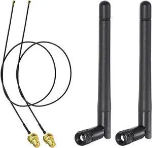 JAENFONG M.2 WiFi Antenna 2.4GHz 5GHz 5.8GHz 3dBi MIMO RP-SMA Male (2-Pack) + 2 x 12 inch Ngff Ipex4 to Rp-SMA Cable for M.2 NGFF Intel Wireless Network Card WiFi Adapter Laptop