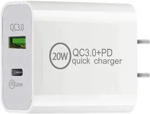 JAENFONG 20W USB C Fast Charger, Dual Port PD Power Delivery + QC3.0 Quick Charger Wall Charger Block Plug for iPhone 13/12/11 /Pro Max, XS/XR/X, 8/7/6, iPad Pro, AirPods Pro, Samsung Galaxy, Pixel