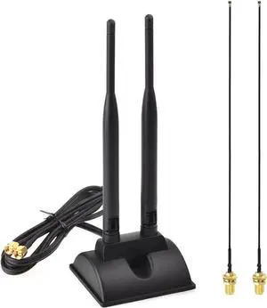 JAENFONG 2.4GHz 5GHz Dual Band RP-SMA Male WiFi Antenna + IPEX MHF4 to RP-SMA Female Cable 9.8 inch 2-Pack for M.2 NGFF Network Card PC Desktop Computer