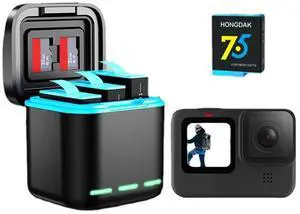 3-Channel Charger with Type C Cable Fast Charger 2 SD Slot Batteries Case for GoPro Go Pro Hero 8 7 6 5