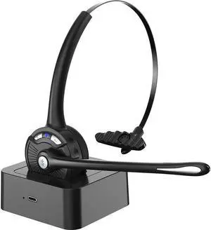 Bluetooth Headset with Microphone,KEHIPI Noise Canceling Wireless On Ear Headphones, Bluetooth Headphones with Mic Charging Base, Phone Headset Mute Button for Laptop, Skype, Call Centers, Office, Tru
