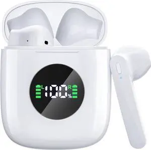 Wireless Earbuds, Bluetooth 5.3 Headphones Ear buds with 50Hrs Battery Life Deep Bass Earphones with Wireless Charging Case & LED Power Display Waterproof Microphone Headset for TV Tablet Phone White