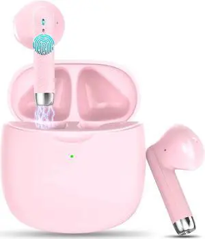 JAENFONG Wireless Bluetooth 5.3 Earbuds Stereo Bass, Headphones in Ear Noise Cancelling Mic, IP7 Waterproof Sports, 32H Playtime USB C Mini Charging Case Ear Buds for Android iOS Pink
