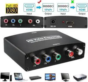 JAENFONG HDMI to Component Converter, HDMI to 1080P YPbPr 5RCA RGB + R/L Video Audio Adapter, Support Apple TV, PS5, Roku, Xbox, Fire Stick, DVD Players to HDTV and Projector JAENFONG HDMI to Component Converter, HDMI to 1080P YPbPr 5RCA RGB + R/L Video Audio Adapter, Support Apple TV, PS5, Roku, Xbox, Fire Stick, DVD Players to HDTV and Projector