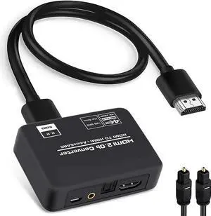 JAENFONG 4K@60Hz HDMI 2.0b Audio Extractor Splitter Converter, HDMI to HDMI + Optical Toslink SPDIF + 3.5mm Stereo Analog Audio, HDMI Audio Embedder Inserter for PS5,Xbox, Optical Fiber Included