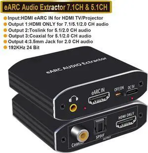JAENFONG 192KHz HDMI Audio eARC Extractor 7.1CH ATMOS eARC TV Projector HDMI ONLY Toslink Coaxial Converter Adapter