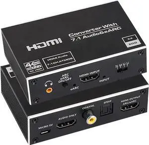 JAENFONG 4K HDMI Audio Extractor Splitter,HDMI to HDMI + Optical Toslink SPDIF + 3.5mm Audio Jack + Coaxial + 7.1Ch HDMI Audio Support ARC and eARC Function