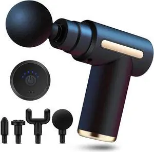 JAENFONG Mini Massage Gun, Handheld Muscle Deep Tissue Massager Percussion Type-C Charging with 6 Speeds & 4 Masage Heads for Back, Body, Sport Muscle Pain Relief Recovery