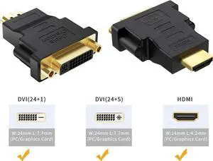 JAENFONG HDMI to DVI Adapter, [2-Pack] Bi-Directional HDMI Male to DVI Female Converter, 1080P DVI to HDMI Conveter, 3D for PS3,PS4,TV Box,Blu-ray,Projector,HDTV