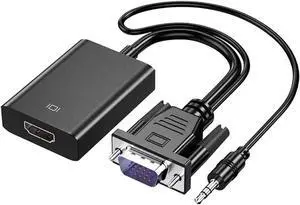 VGA to HDMI Adapter for Connecting Traditional VGA Interface Laptop, PC to HDMI Monitor or Projector, Hannord 1080P VGA Male to HDMI Female Converter with 3.5mm Audio Lead and Power Supply Port