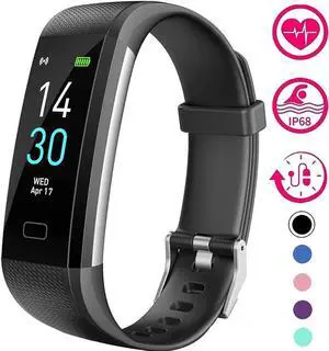 JAENFONG Fitness Tracker, Activity Tracker Watch With Heart Rate Monitor, Message Notification, Waterproof IP68 Pedometer With Step Counter Sleep Monitor Calorie Counter For Android & IPhone (Black)