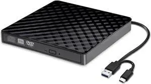 External CD DVD Drive / Burner USB 3.0 with Type-C Portable CD DVD - / + RW Burner and DVD / CD Reader, Plug & Play / Low noise, Slim Superdrive for laptop, Desktop, Mac, Macbook, OS, Windows /