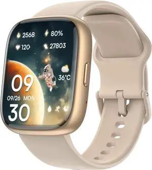 JAENFONGSmart Watch, Alexa Built-in Smartwatch(Answer/Make Calls),1.83" HD Fitness Tracker,IP68 Waterproof 100+ Sport Mode Activity Tracker,Heart Rate SpO2 Sleep Monitor, iOS Android Compatible (Gold)