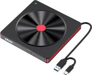 JAENFONG External DVD CD Drive, USB 3.0 & Type-C Portable CD DVD+/-RW Burner Optical Drives CD ROM/DVD Player Reader DVD Drive External for PC Laptop Desktop Windows 11/10/8/7 Linux/MacOS