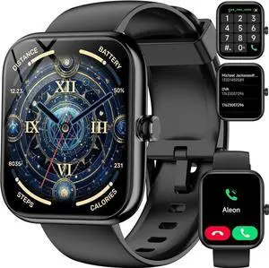 JAENFONG Smart Watch with Alexa Built-in, 1.83'' Touchscreen with Call Function, IP68 Waterproof Fitness Tracker, 100+ Sport Modes, Heart Rate & Sleep Monitor, Pedometer, iOS/Android Compatibled