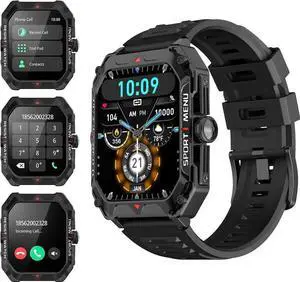 Military Smart Watch for Men(Answer/Make Call) 2.02" Smartwatch with Heart Rate Blood Oxygen Sleep Monitor 128 Sports Modes Fitness Tracker Step Calorie Counter IP68 Waterproof for IOS Android Phones
