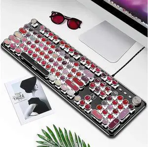 JAENFONG Typewriter Style Mechanical Gaming Keyboard, Retro Steampunk Vintage Keyboard with White