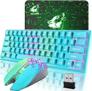 JAENFONG Wireless Gaming Keyboard and Mouse Combo,61 Key Rainbow Backlit Keyboard with Rechargeable 4000mAh,Mechanical Feel,Ergonomic,Quiet,RGB Mute Mice and Mousepad for PS4,Xbox One,Desktop,PC Blue