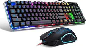 JAENFONG Game keyboard and mouse combination, K1 LED rainbow backlight keyboard, with 104 key computer game keyboard, suitable for PC / laptop Black