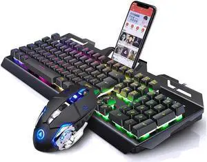 JAENFONG V2 19 Non-conflicting Keys, Ergonomic Design, Cool Exterior Mechanical Feeling Rainbow Backlit LED Light Wired Keyboard And 3200DPI Mouse Gaming Combo For Office And Game - Black