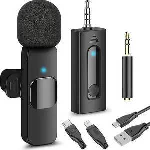 Professional Wireless Lavalier Microphone for iPhone, Android Phone, Camera - Recording Omnidirectional Condenser Mic Ultra Low Delay, Lapel Noise canceling Mic for Video YouTube Interview Tikt