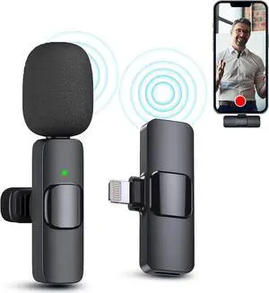 JAENFONG Wireless Mini Microphone, Microphone for iPhone iPad, Wireless Microphones, Wireless Lavalier Microphone, Professional Microphone for iPhone Video Recording, YouTube, Vlog, TikTok