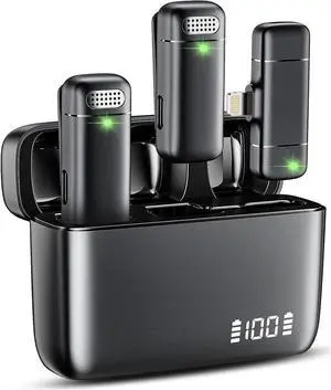 Mini Wireless Lavalier Lapel Microphone for iPhone, iPad - with 500mAh Charge Case & 30Hrs Playtime, 2 Pack Clip-On Small Mic for Tiktok, YouTube, Podcast, Vlog, Video Recording, Live Streaming