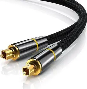 JAENFONG Digital Optical Audio Cable Toslink Cable -[24K Gold-Plated, Ultra-Durable] Nylon Braided Fiber Optic Male to Male Cord for Home Theater, Sound Bar, TV, PS4, Xbox, Playstation & More - 6.6ft