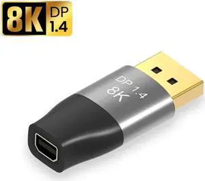 JAENFONG Mini DP to DisplayPort 8K Adapter 8K(7680x4320)@60Hz 4K@144Hz DisplayPort 1.4 Bi-Directional Transmission DisplayPort to Mini DisplayPort 8K Cable, Mini dp Female to DP Male Connector, 1 Pack
