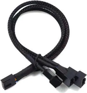 JAENFONG PWM Fan Splitter Adapter Cable Sleeved Braided Y Splitter Computer PC 4 Pin Fan Extension Power Cable 1 to 3 Converter 10.6 inches 1-Pack