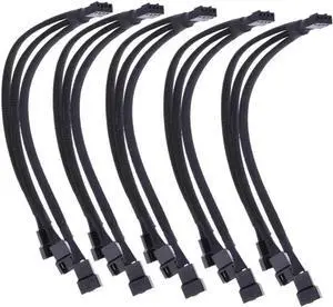 JAENFONG PWM Fan Splitter Adapter Cable Sleeved Braided Y Splitter Computer PC 4 Pin Fan Extension Power Cable 1 to 3 Converter 10.6 inches 5-Pack