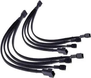 JAENFONG PWM Fan Splitter 4 pin Adapter Cable Sleeved Braided Y Splitter for Desktop Computer CPU Fan Splitter PC 4 Pin Fan Extension Power Cable 1 to 4 Converter 10 inches- 2 Pack