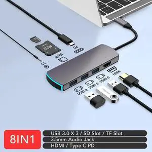 JAENFONG -in-1 USB HUB Type C Docking Station USB 3.0 HDMI SD Slot TF Slot 3.5mm Jack Type C PD For Surface Go/Mac Pro