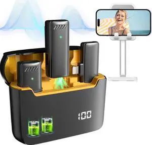 JAENFONG 2 Pcs Wireless Lavalier Microphone for iPhone iPad with Charging Case,48H Battery Life Clip On Wireless Mic for iPad -Recording Mic for Interview Video Podcast Vlog