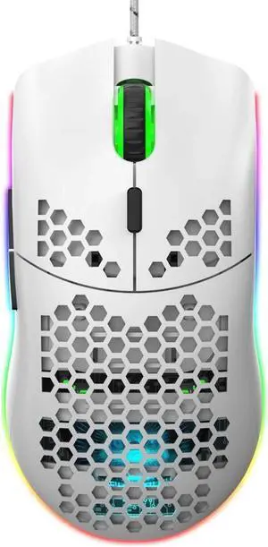 JAENFONG Programmable RGB Gaming Mouse, 6 DPI (1000/1600/2400/3200/4800/6400) 96g Ultra Lightweight Honeycomb Optical LED Wired Mouse with Programmable 6 Keys RGB Marquee Effect Light White